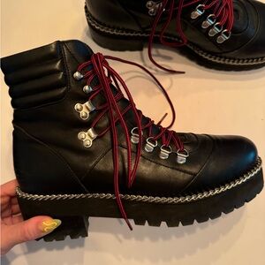 The Kooples Leather Chain Link Accent combat boots